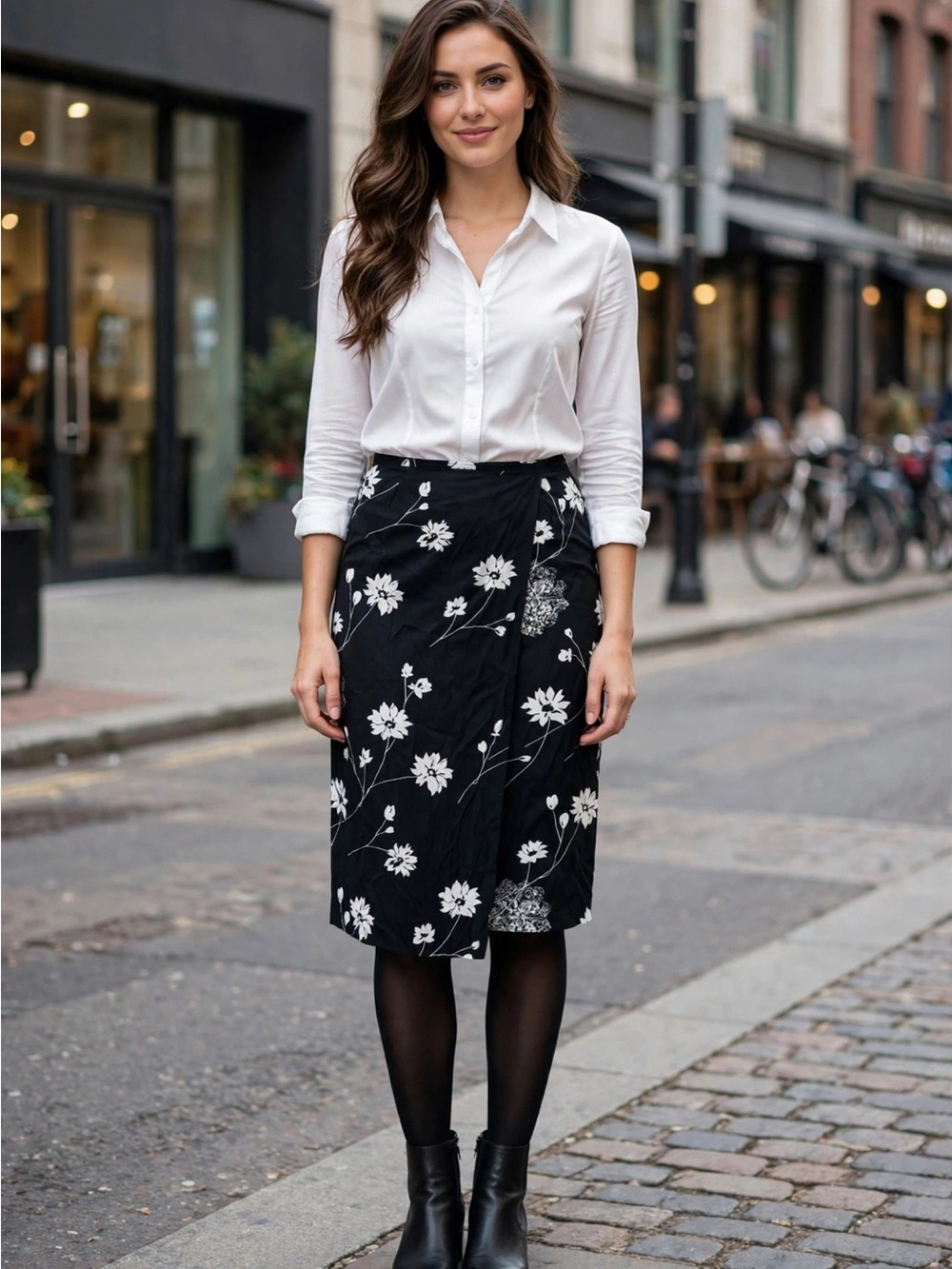 Skirt Womens 14 Black Floral Knee Length Work Office Casual Chic